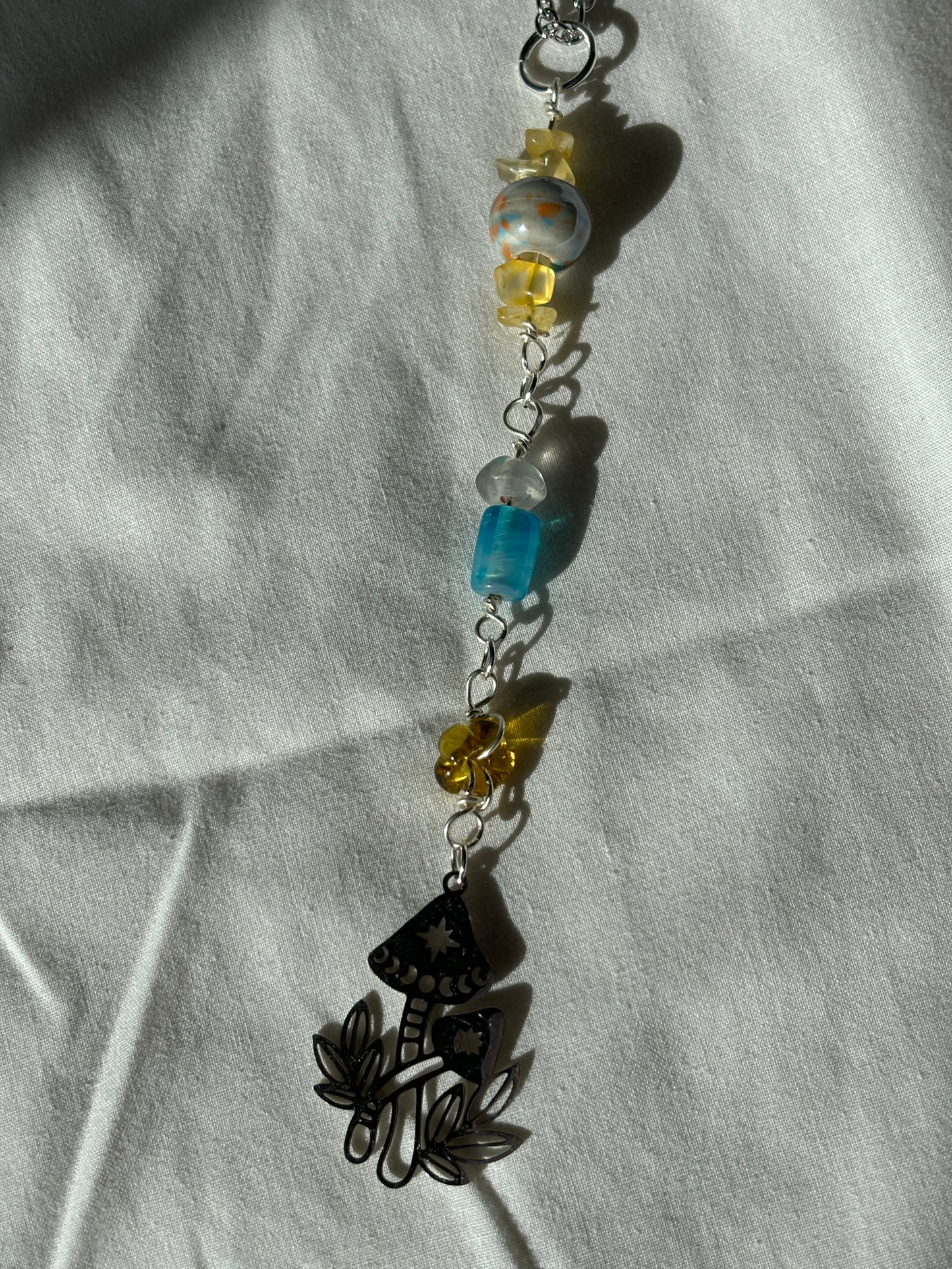 Rearview Mirror Hanger Citrine Crystal Mushroom Charm Beaded