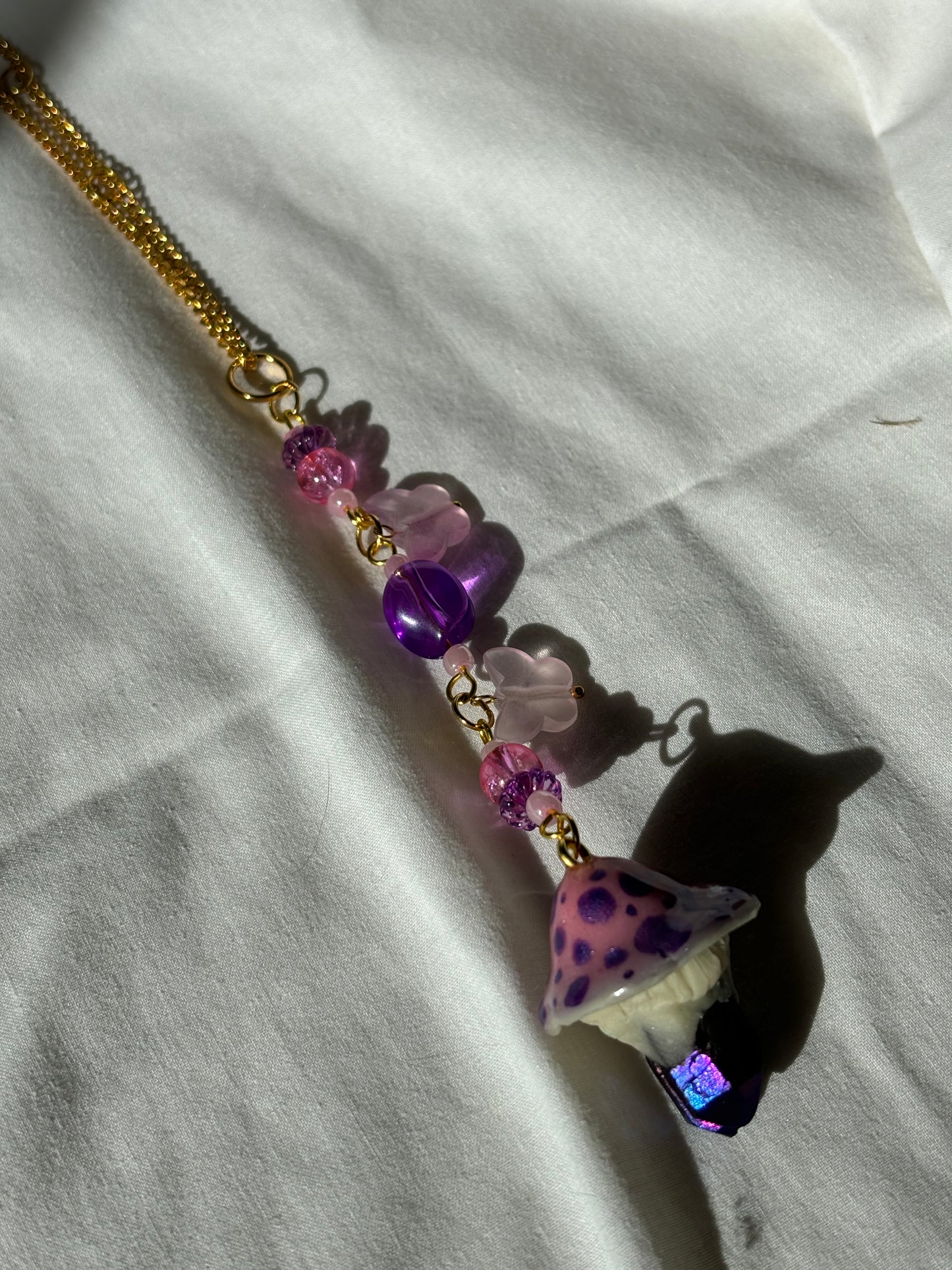 Rearview Mirror Hanger Crystal Mushroom Painted Butterflies Beaded