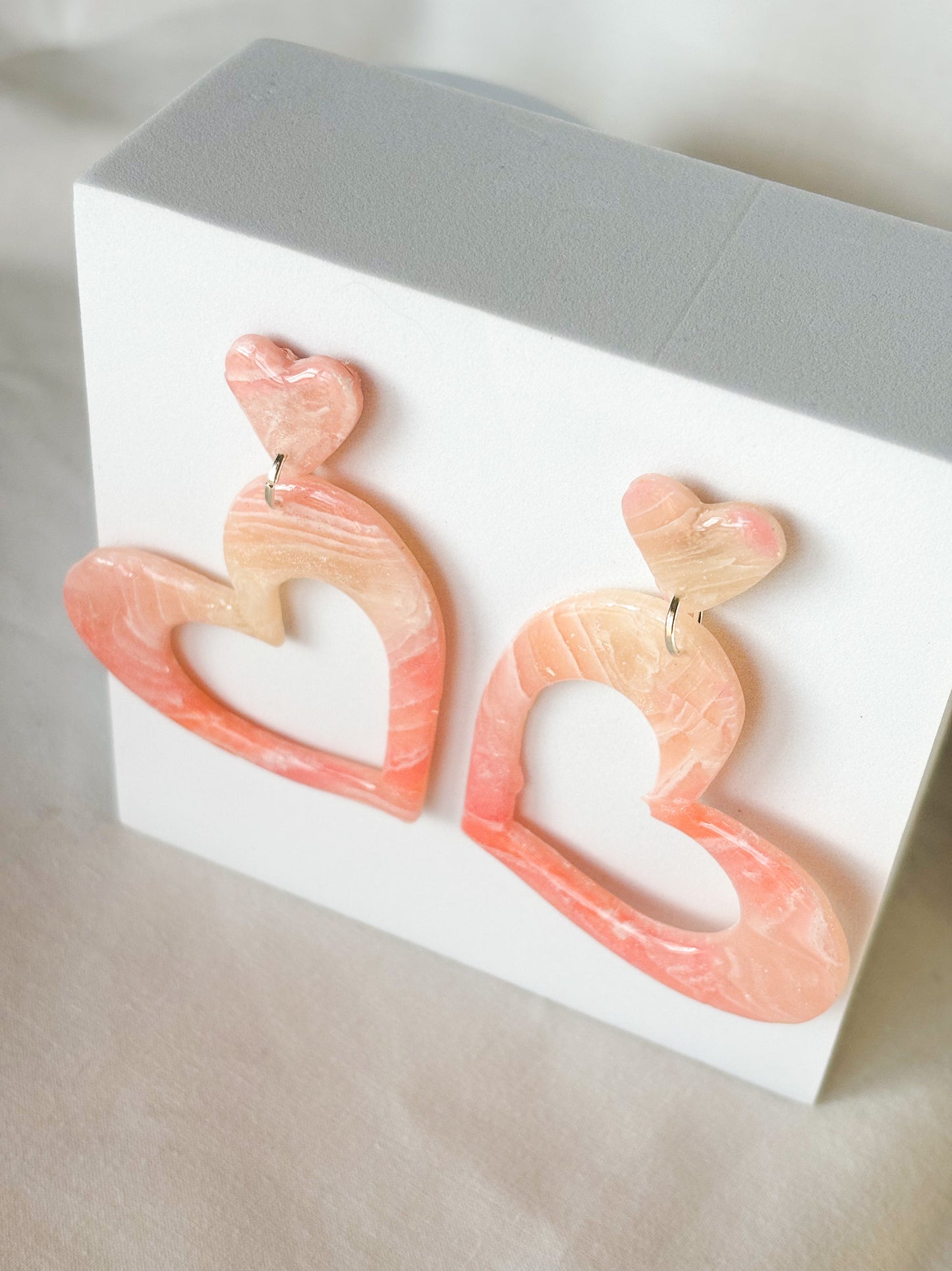 Stacked Transparent Pink Swirl Clay Stud Dangle Earrings