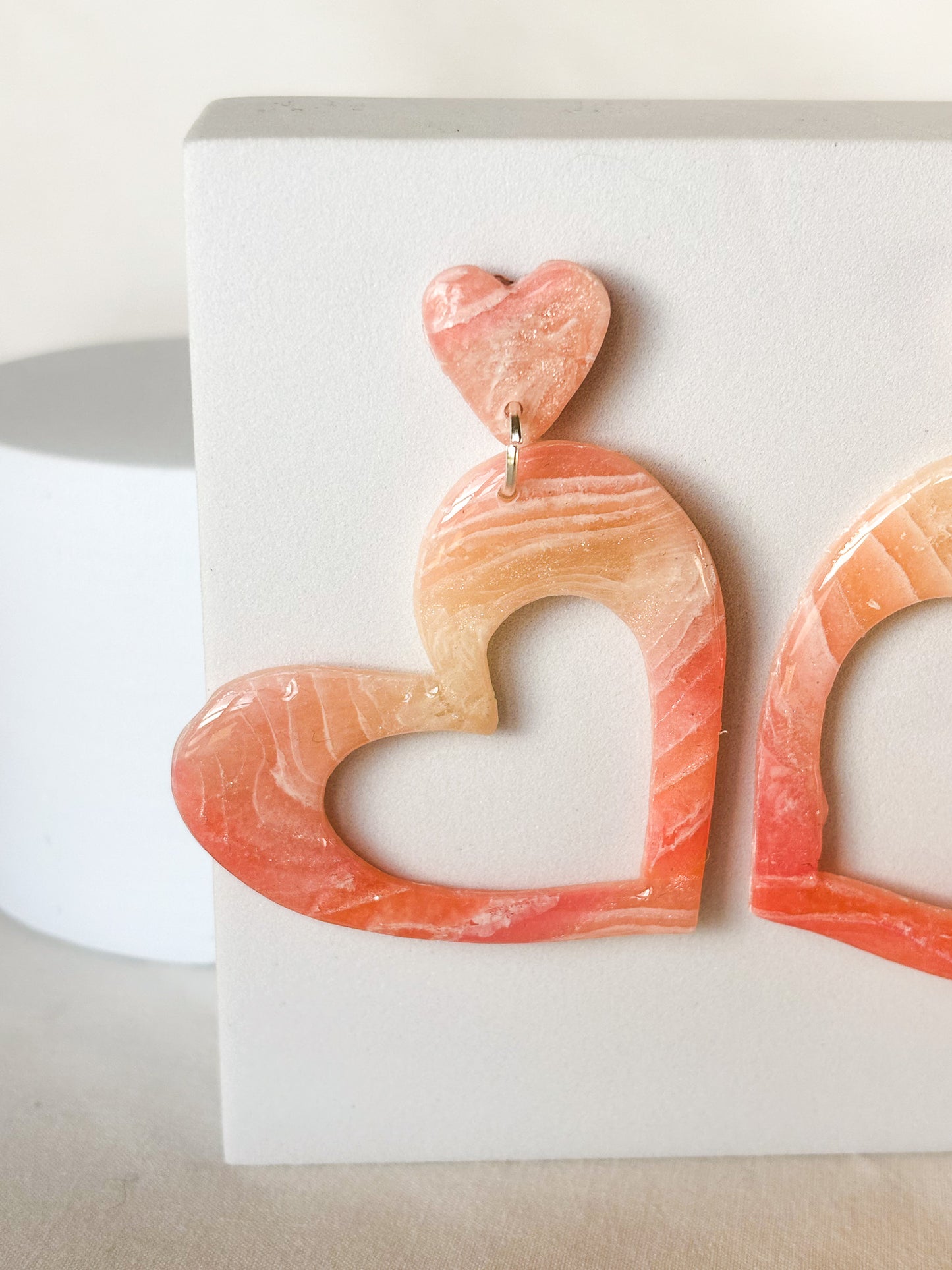 Stacked Transparent Pink Swirl Clay Stud Dangle Earrings