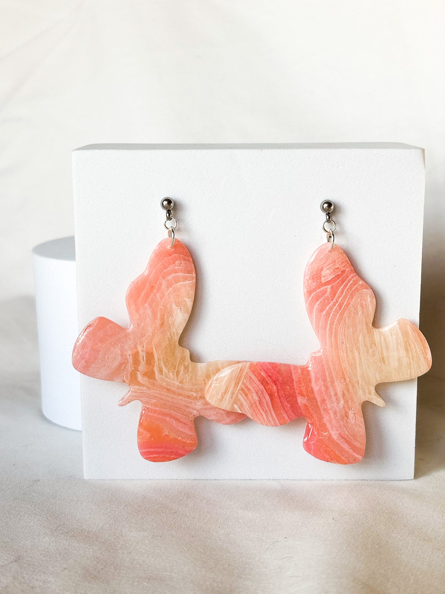 Transparent Pink Swirl Butterfly Stud Dangle Clay Earrings