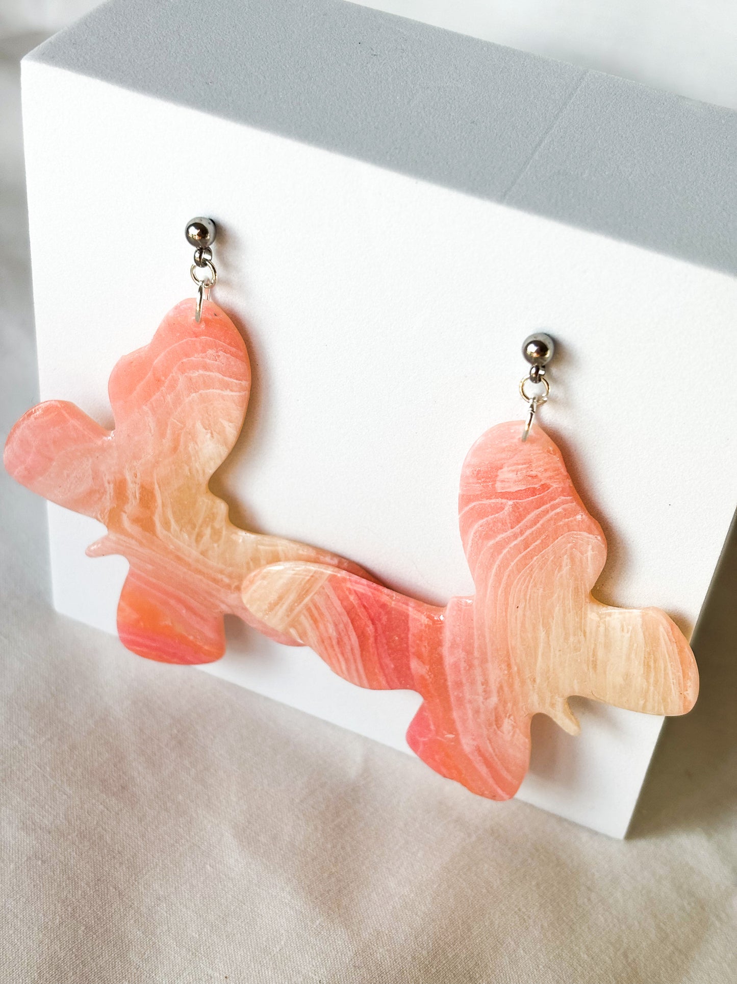 Transparent Pink Swirl Butterfly Stud Dangle Clay Earrings