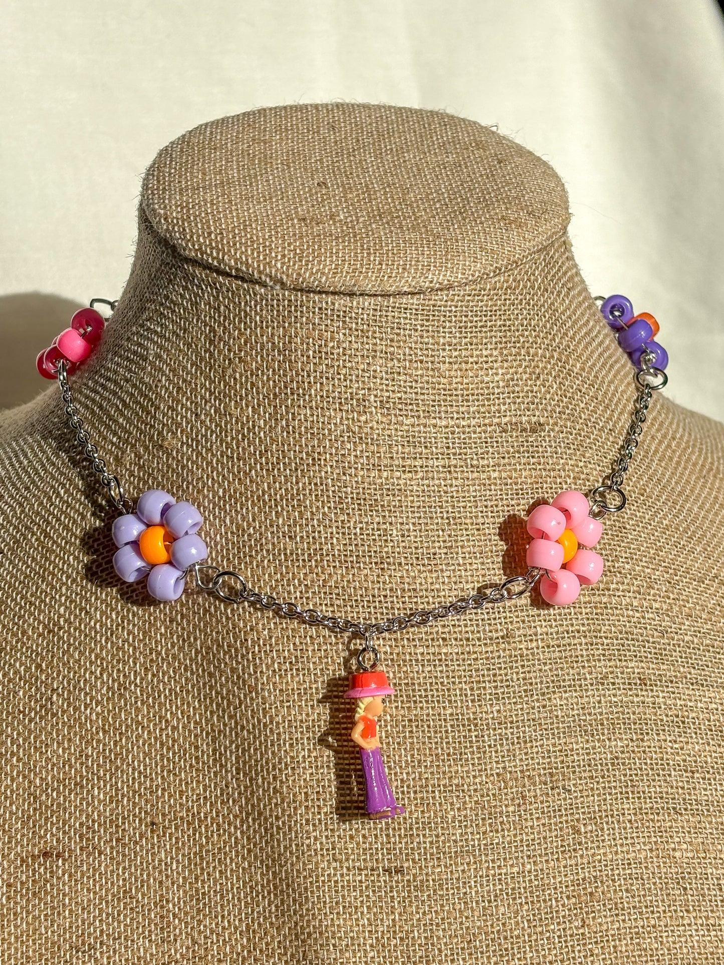 Y2K Polly Pocket Flower Beaded Necklace