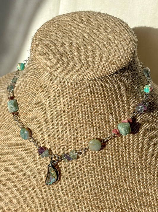 Abalone Shell Pendant Crystal Stone Beaded Necklace