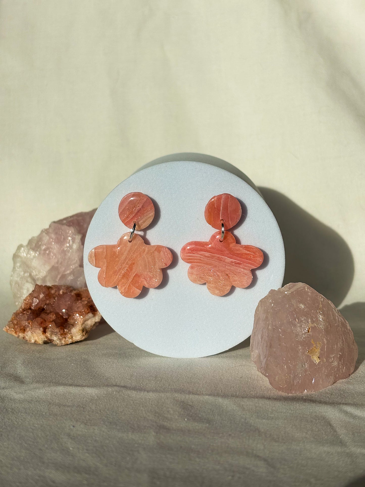 Swirled Pink Organic Circle Dangle Stud Earrings