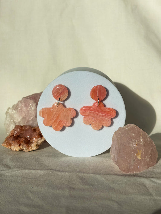 Swirled Pink Organic Circle Dangle Stud Earrings