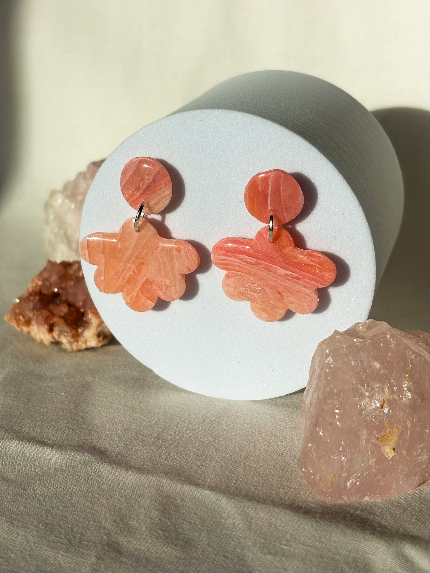 Swirled Pink Organic Circle Dangle Stud Earrings