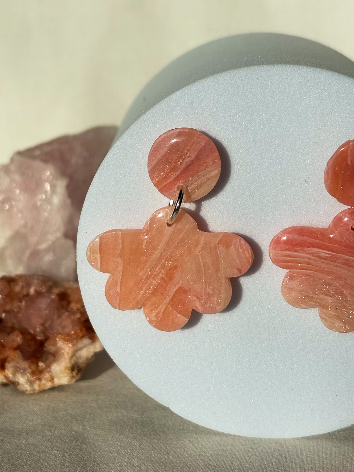 Swirled Pink Organic Circle Dangle Stud Earrings