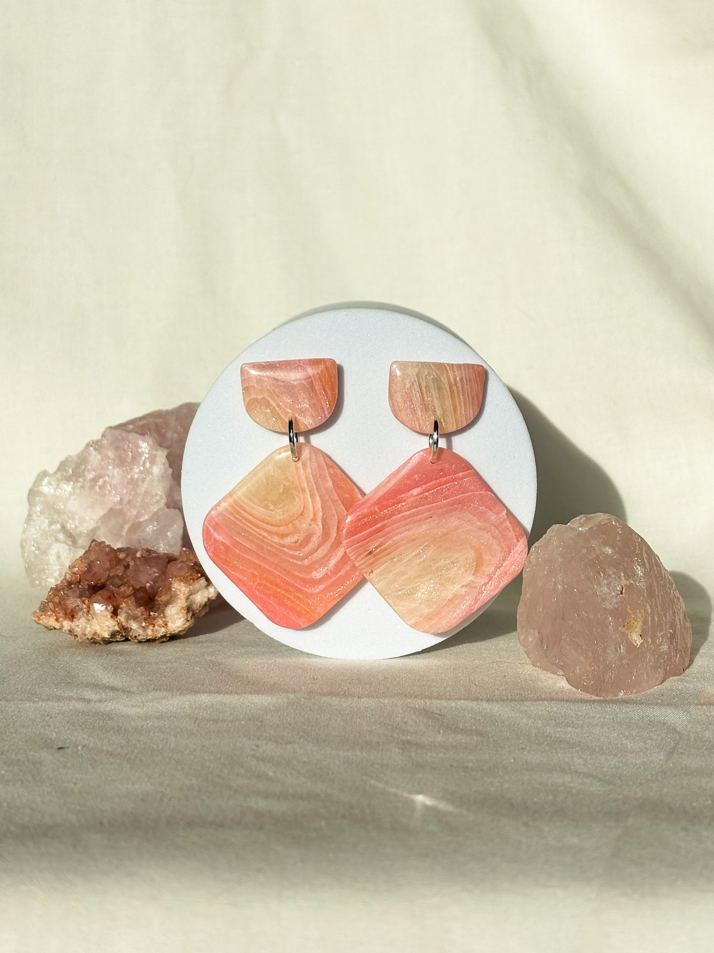 Soft Pink Swirled Clay Dangle Stud Earrings