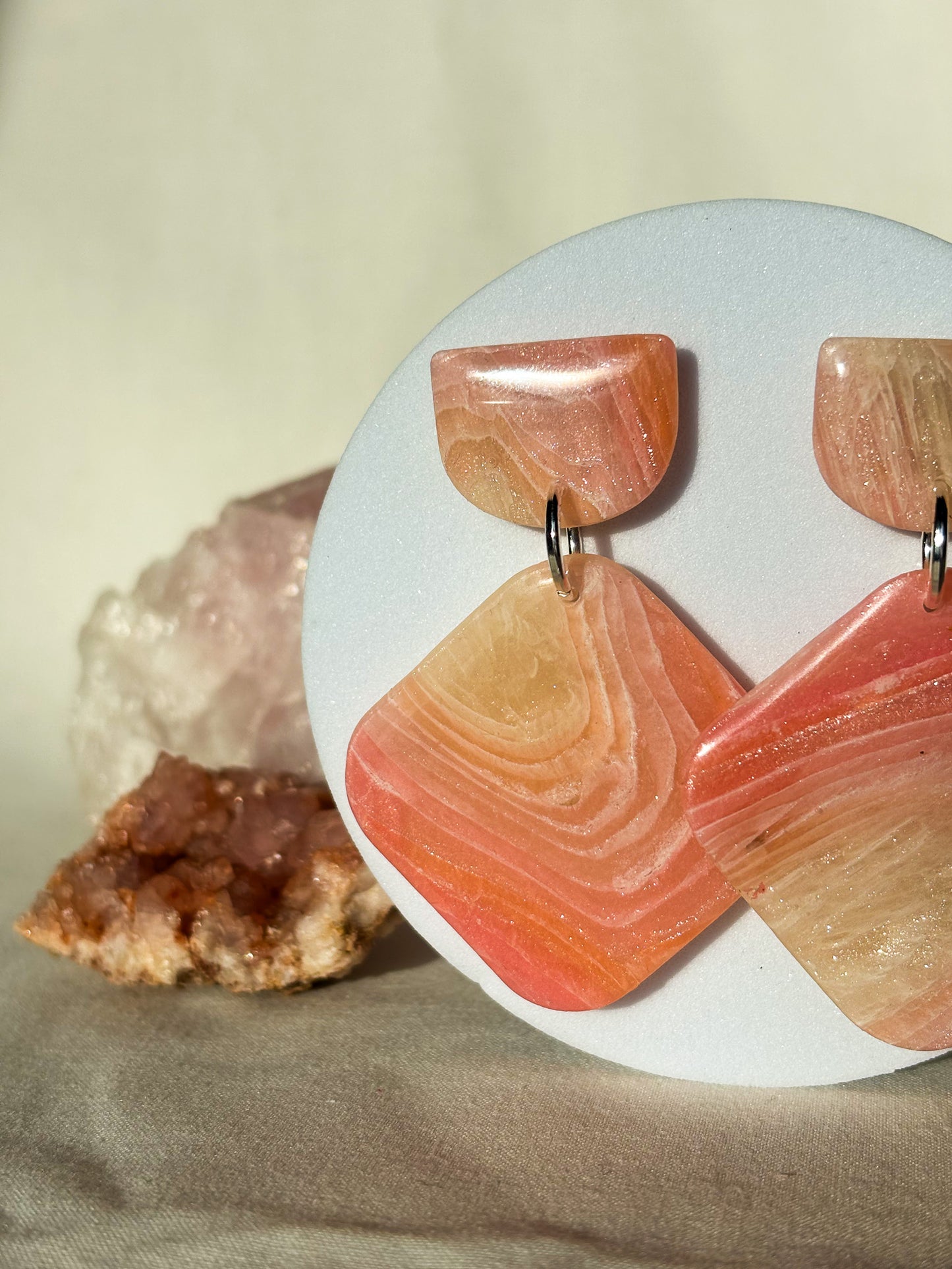 Soft Pink Swirled Clay Dangle Stud Earrings