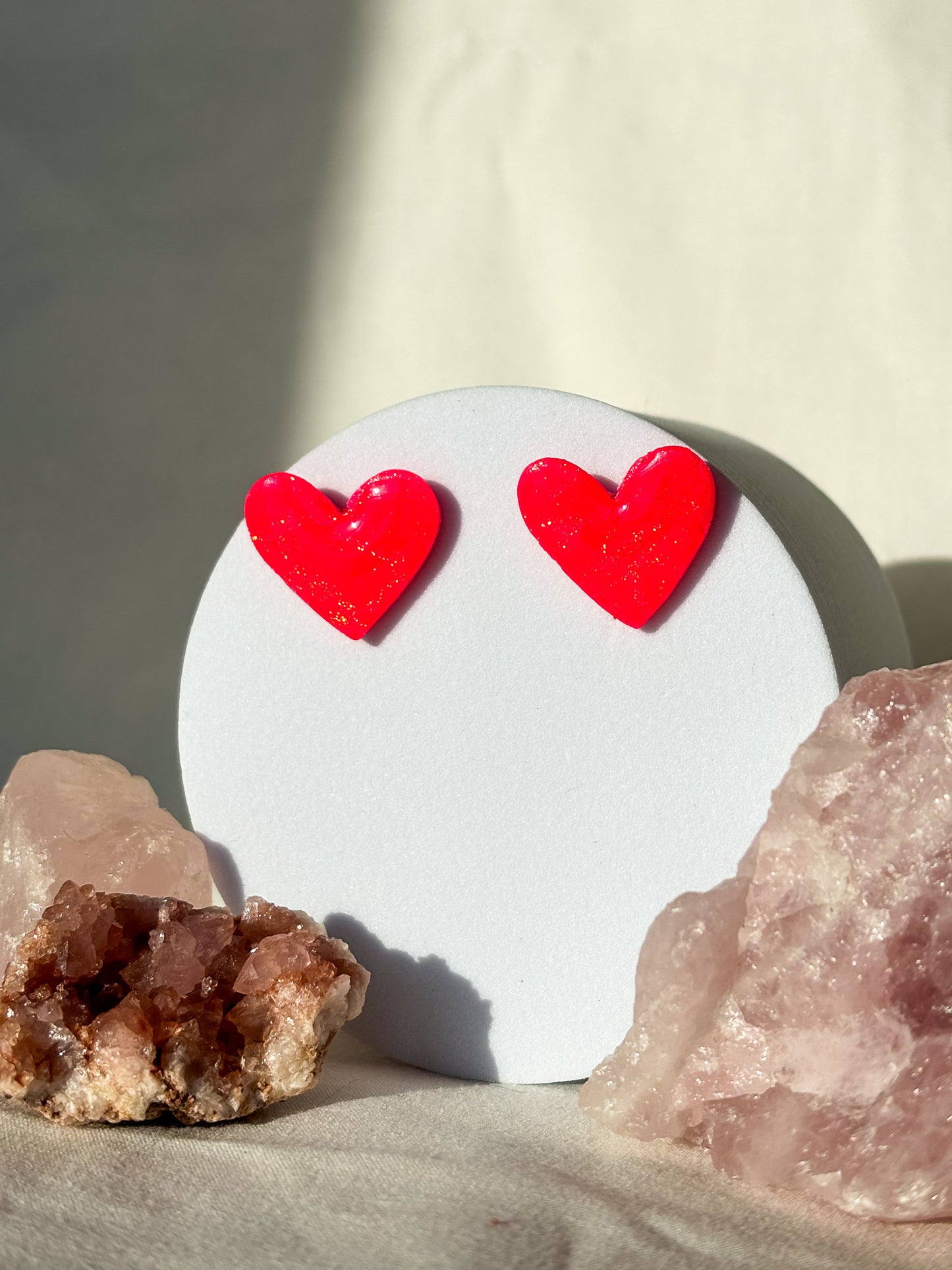 Sparkle Bright Red Large Heart Clay Stud Earrings