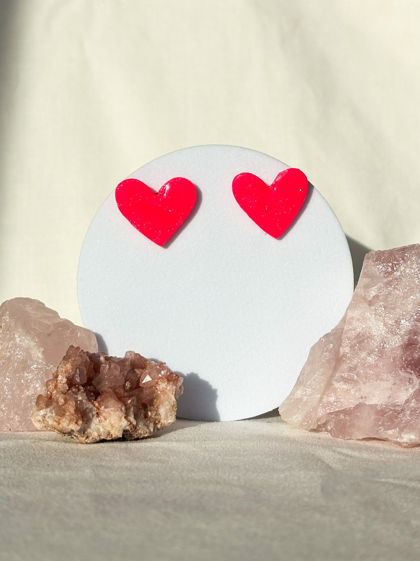 Sparkle Bright Red Large Heart Clay Stud Earrings