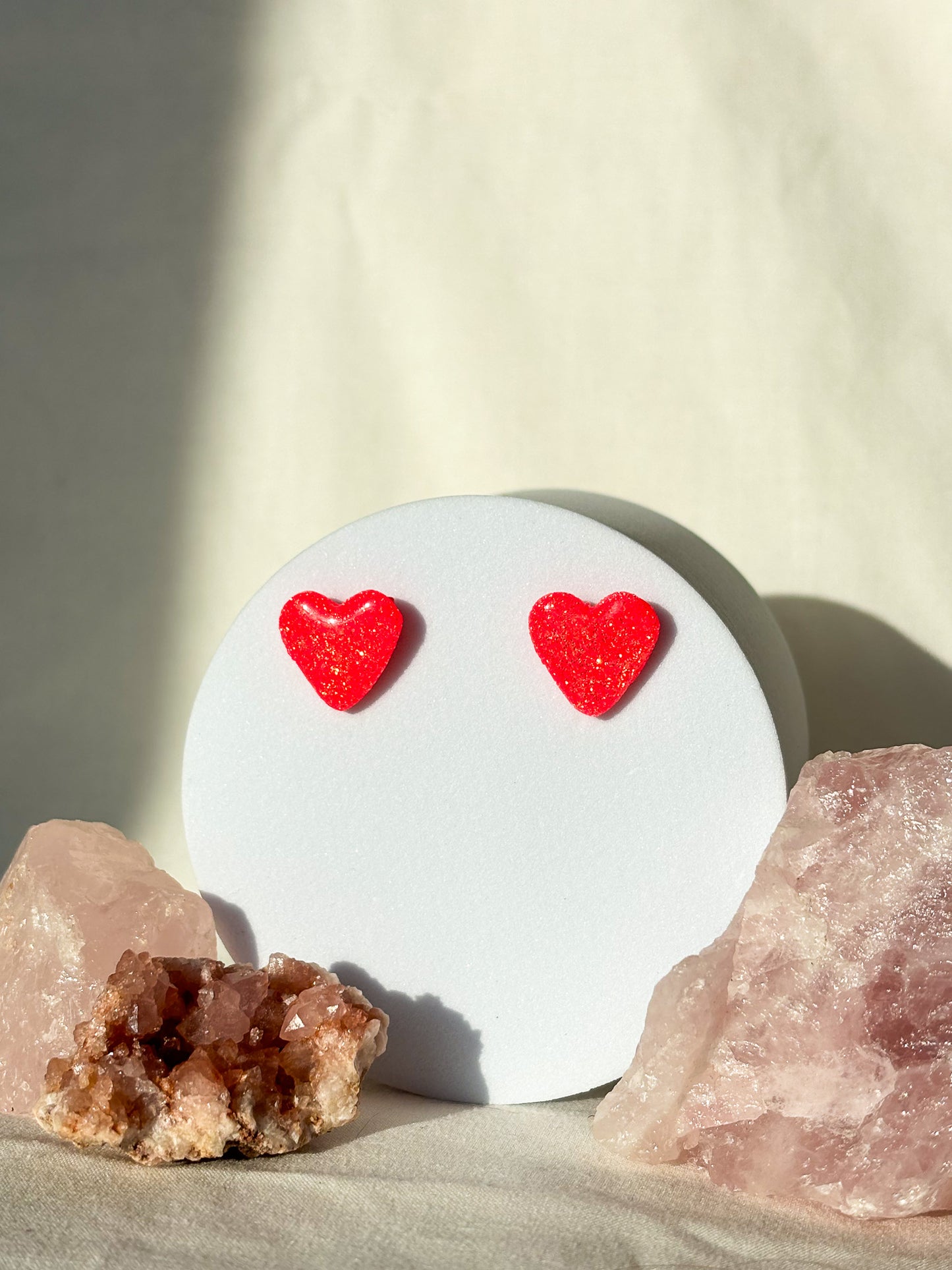 Sparkle Bright Red Small Heart Clay Stud Earrings
