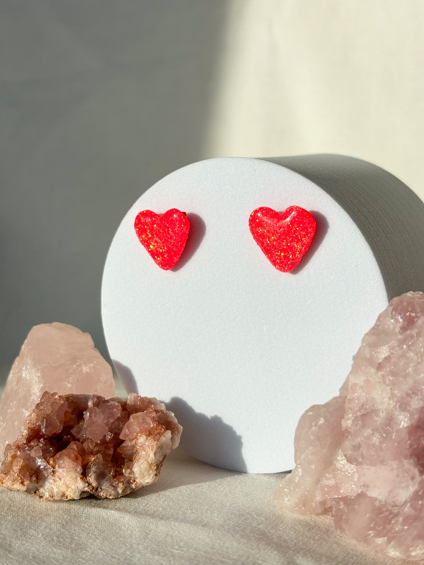 Sparkle Bright Red Small Heart Clay Stud Earrings