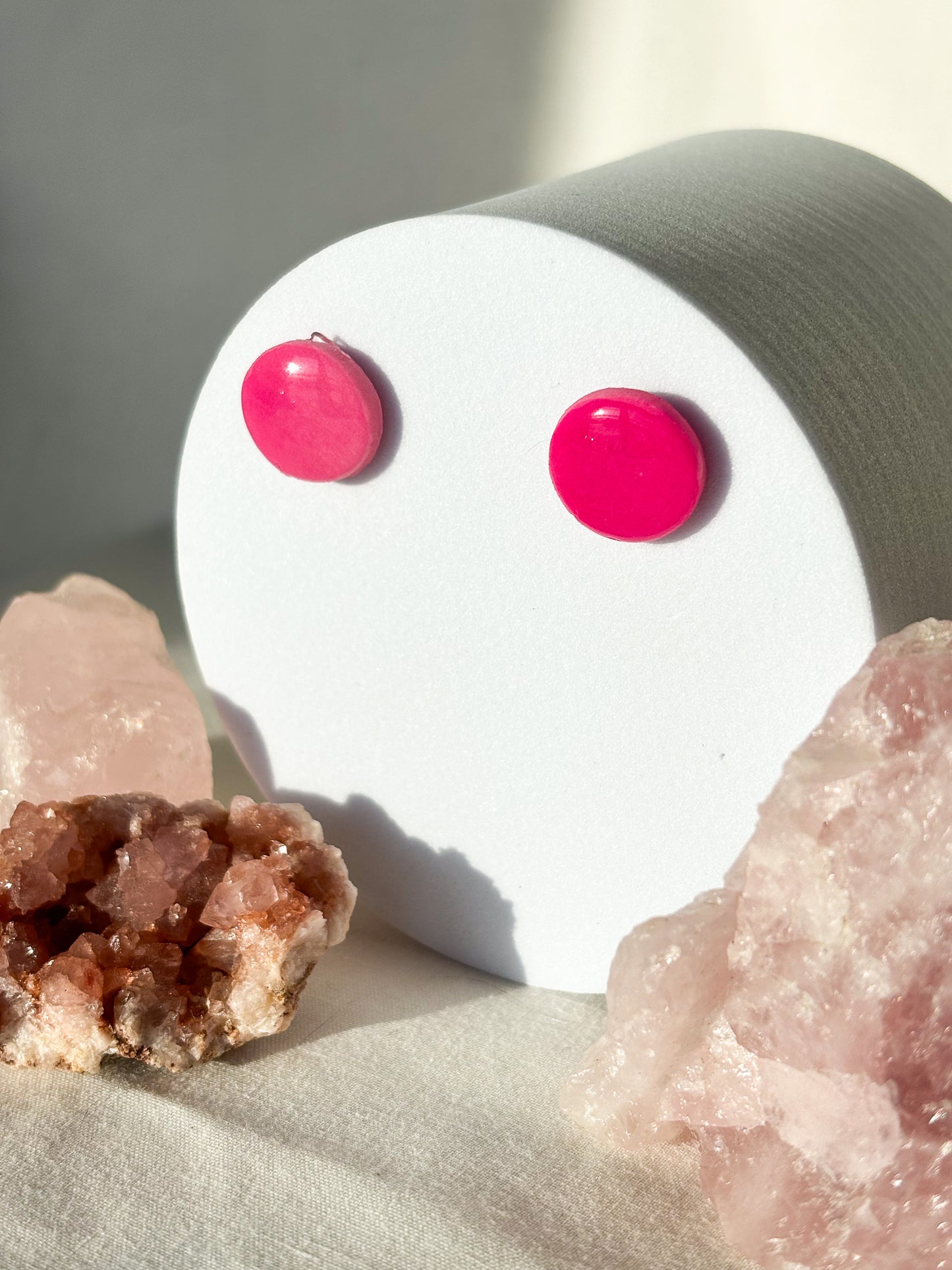 Glow In The Dark Hot Pink Clay Stud Earrings