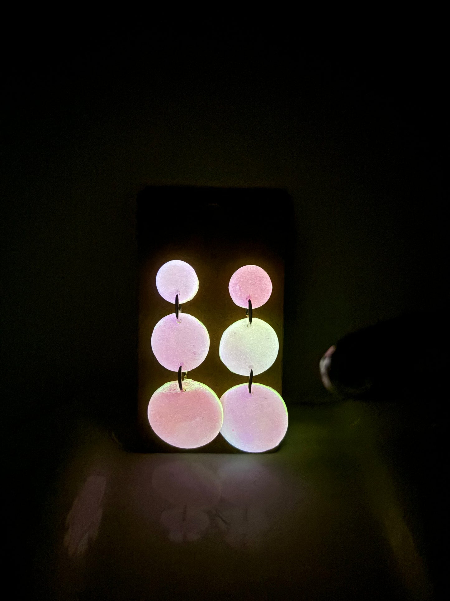 Glow in the Dark Hot Pink Stacked Circle Clay Dangle Stud Earrings