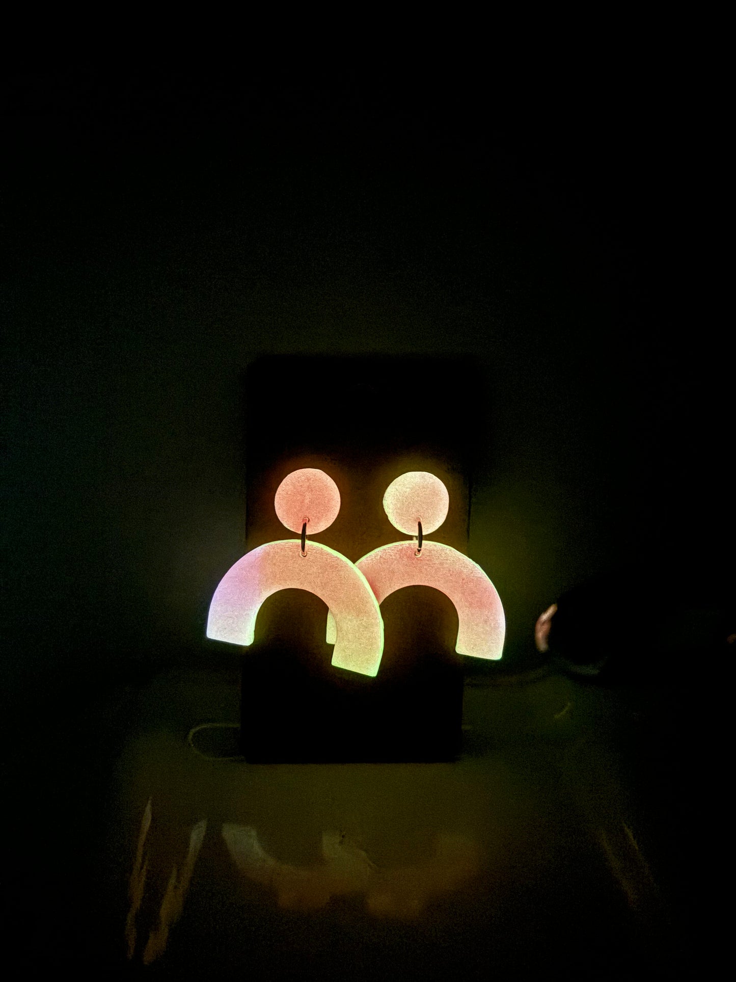Glow In The Dark Hot Pink Arch Clay Dangle Stud Earrings