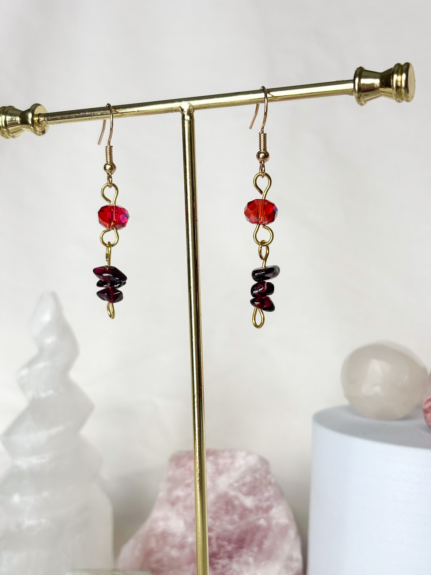 Red Garnet Dangle Beaded Sparkle Earrings