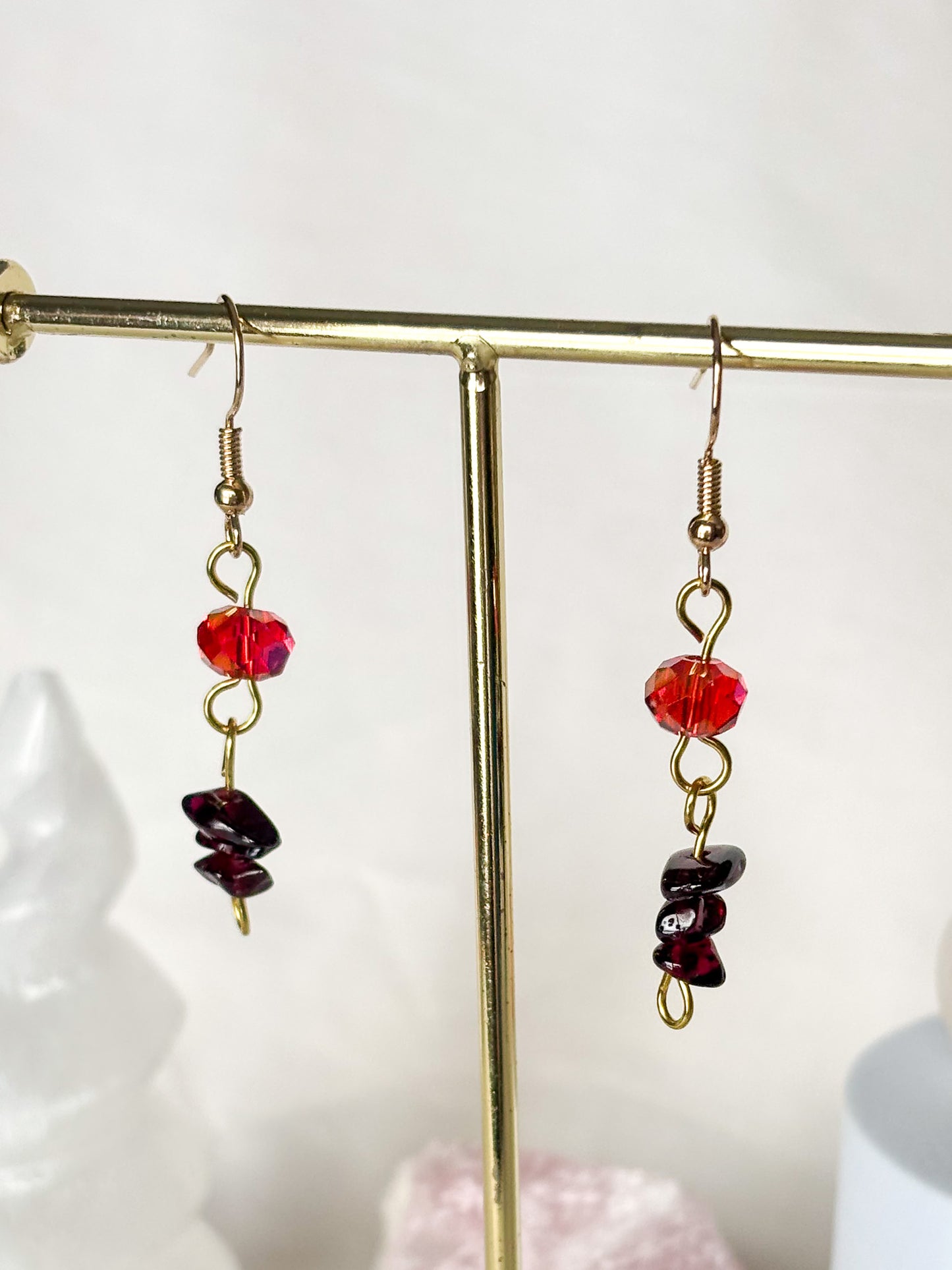 Red Garnet Dangle Beaded Sparkle Earrings