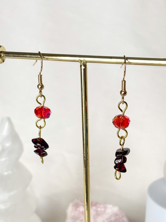 Red Garnet Dangle Beaded Sparkle Earrings