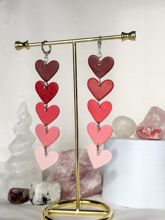 Pink Red Ombre Color Stacked Color Dangle Clay Earrings