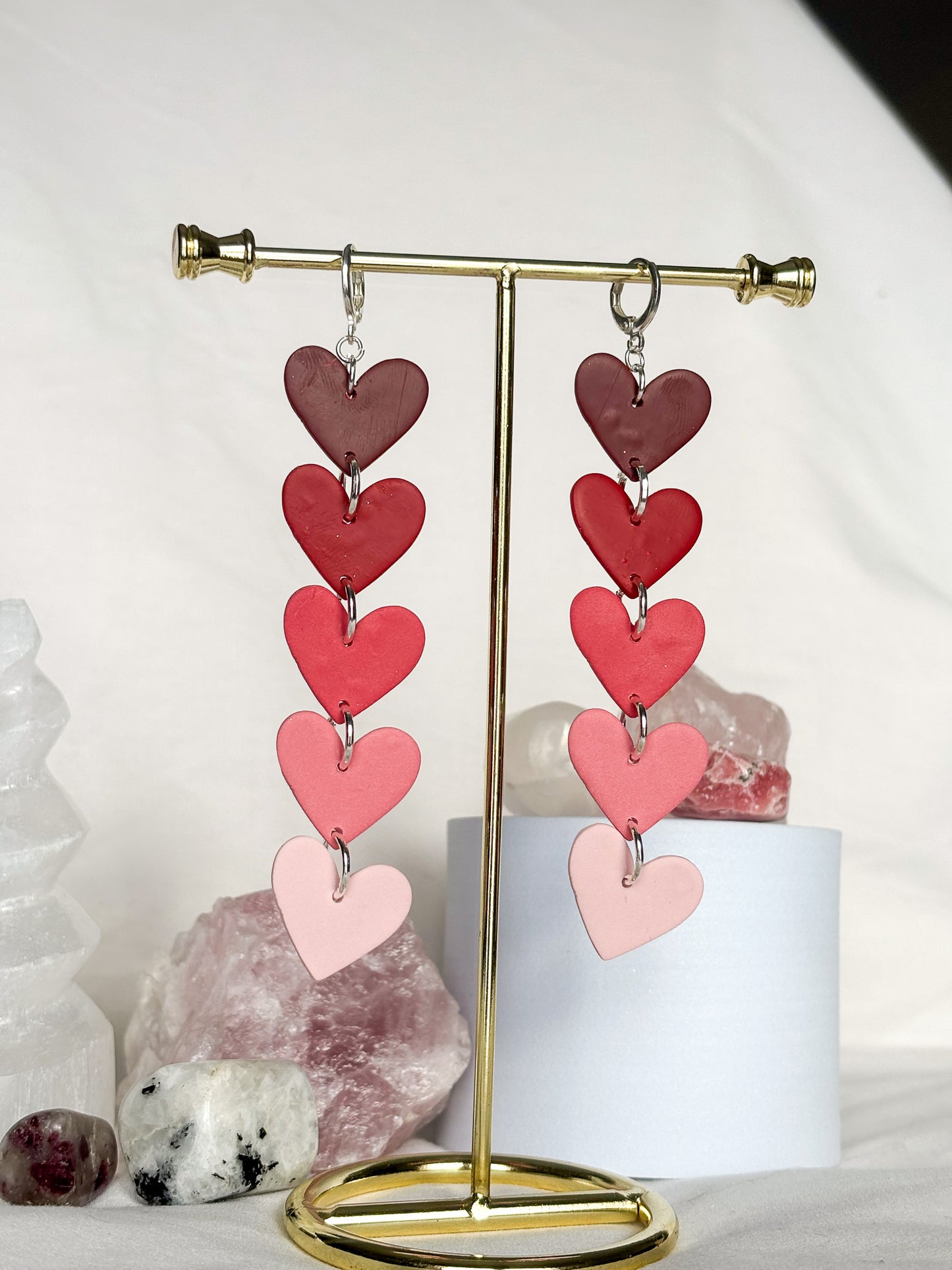 Pink Red Ombre Color Stacked Color Dangle Clay Earrings