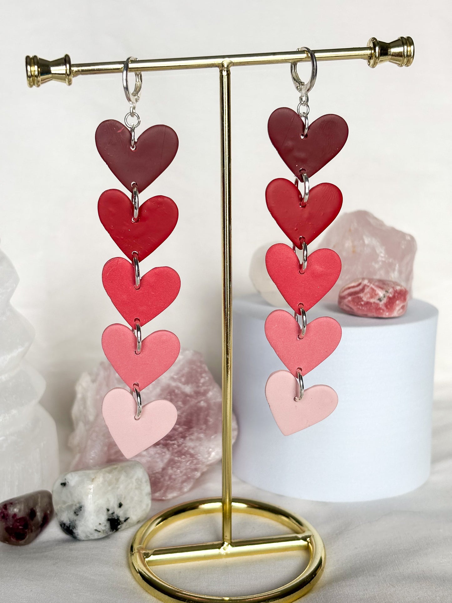 Pink Red Ombre Color Stacked Color Dangle Clay Earrings