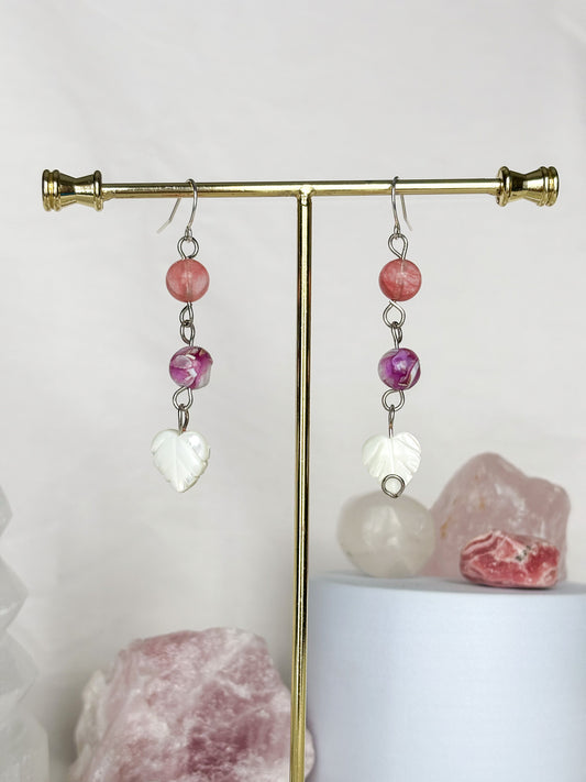 Shell Pink Purple Beaded Dangle Earrings