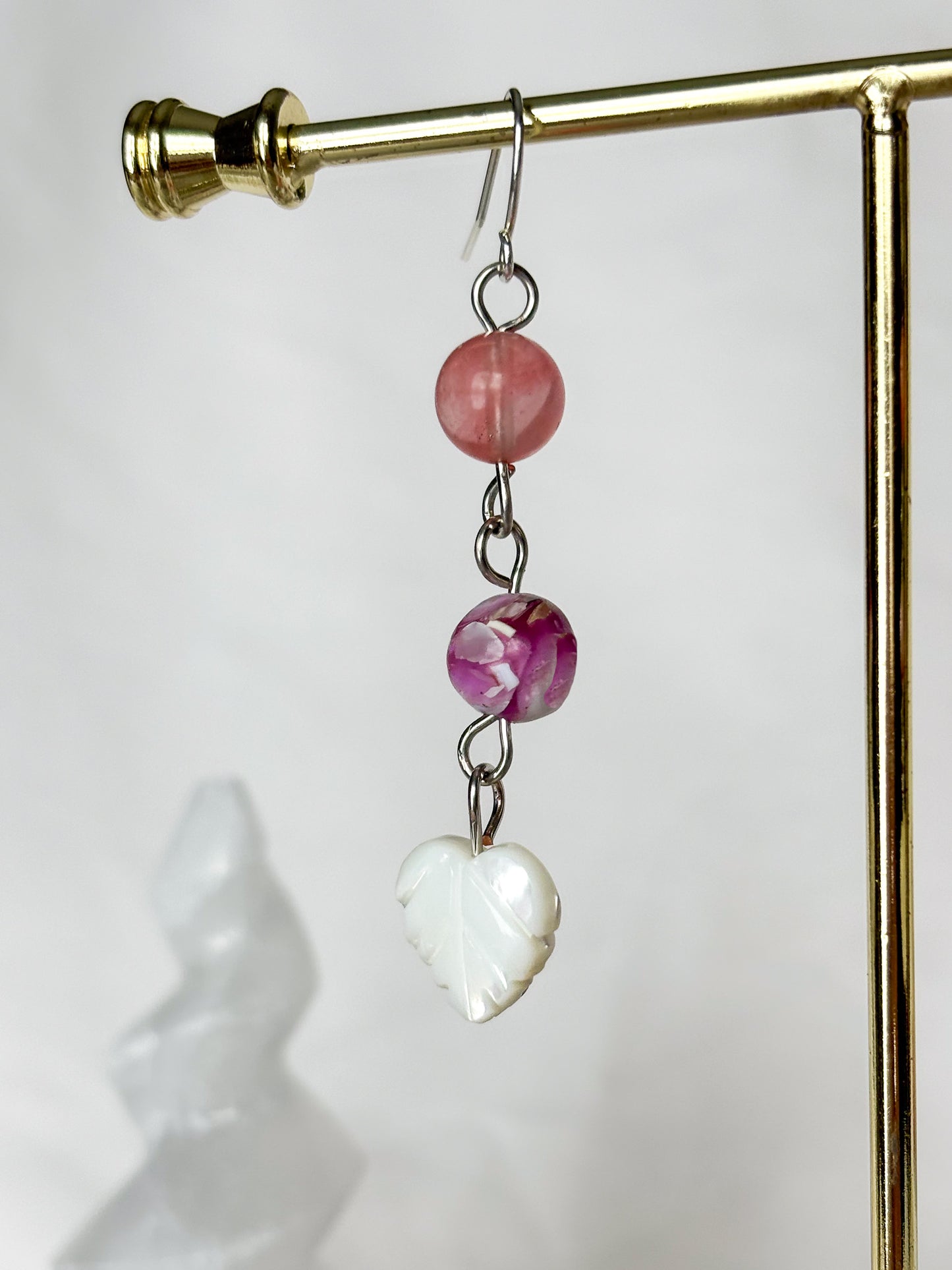 Shell Pink Purple Beaded Dangle Earrings