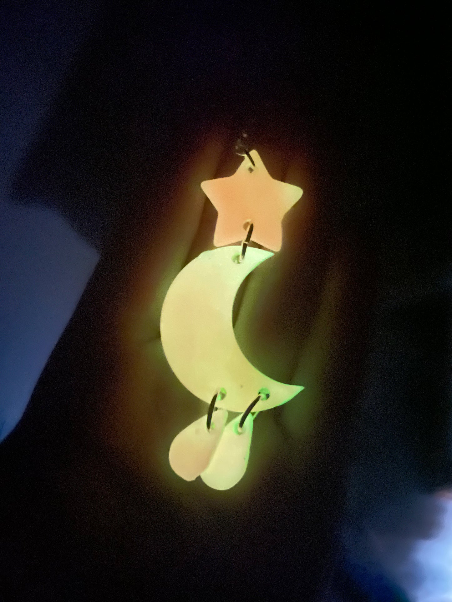 Pink Glow In The Dark Dangle Moon Star Clay Earrings