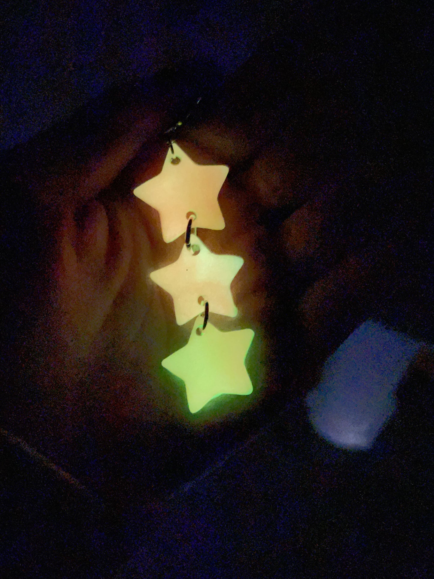 Pink Glow In The Dark Polymer Clay Stacked Star Dangle Earrings