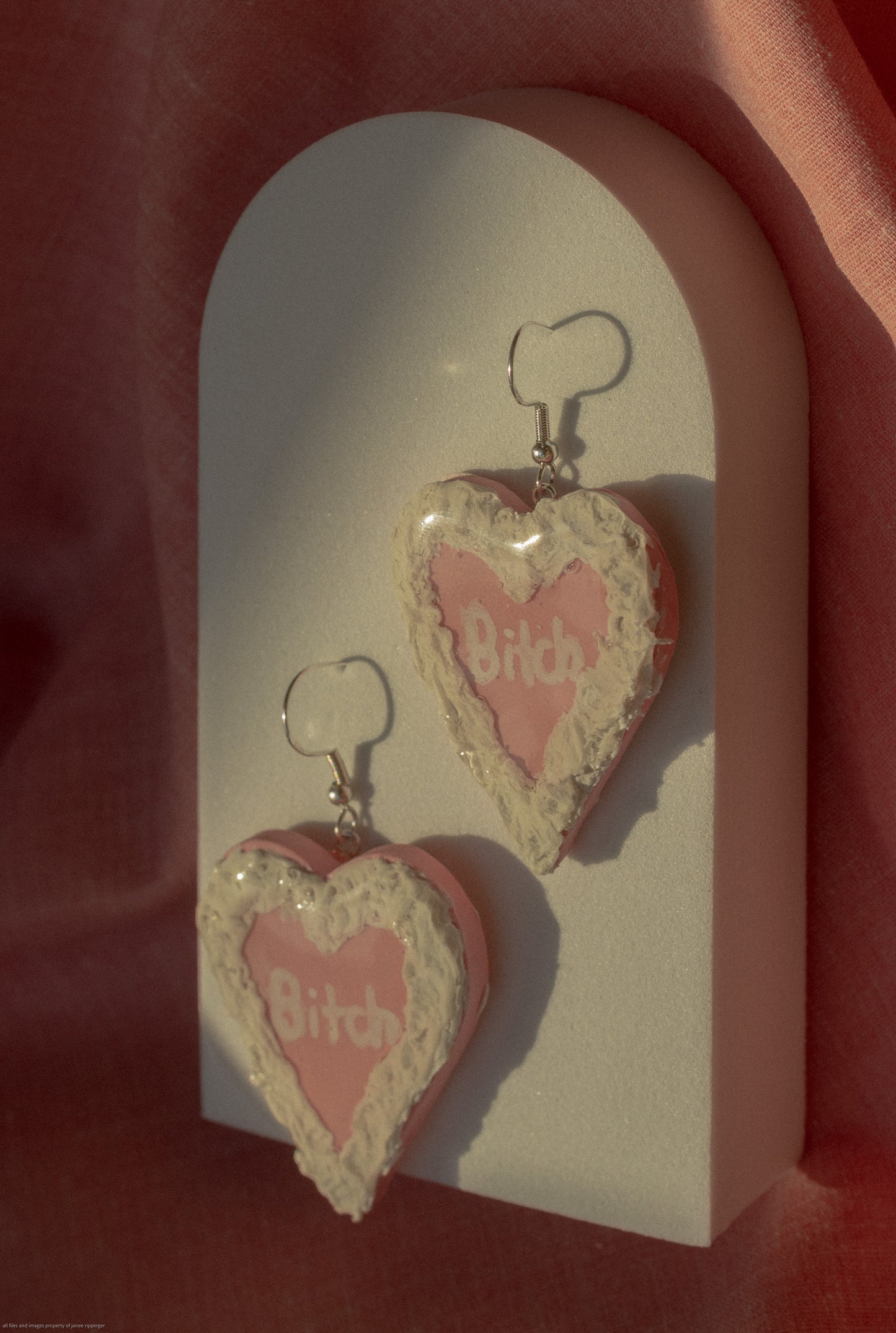 Bitch Cake Heart Clay Earrings