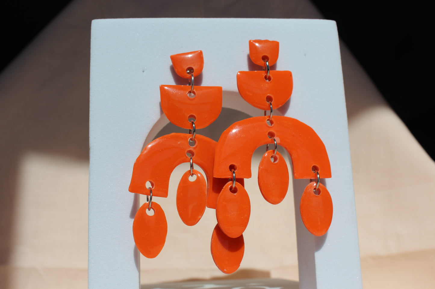 Bright Orange Chandelier Stud Clay Earrings