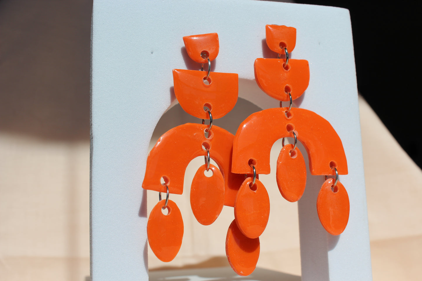 Bright Orange Chandelier Stud Clay Earrings