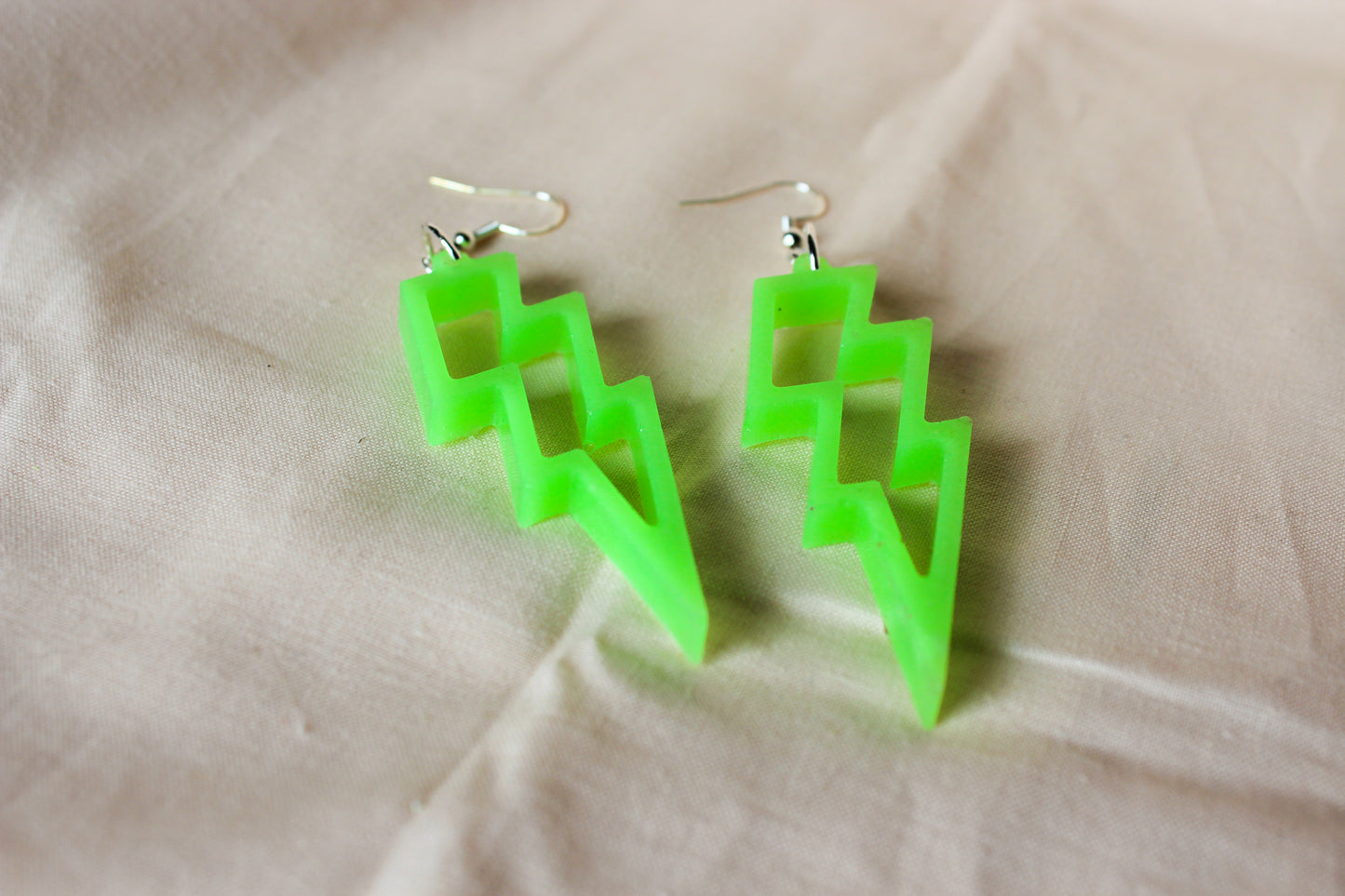 Glow In The Dark Lightning Neon Green Dangle Resin Earrings