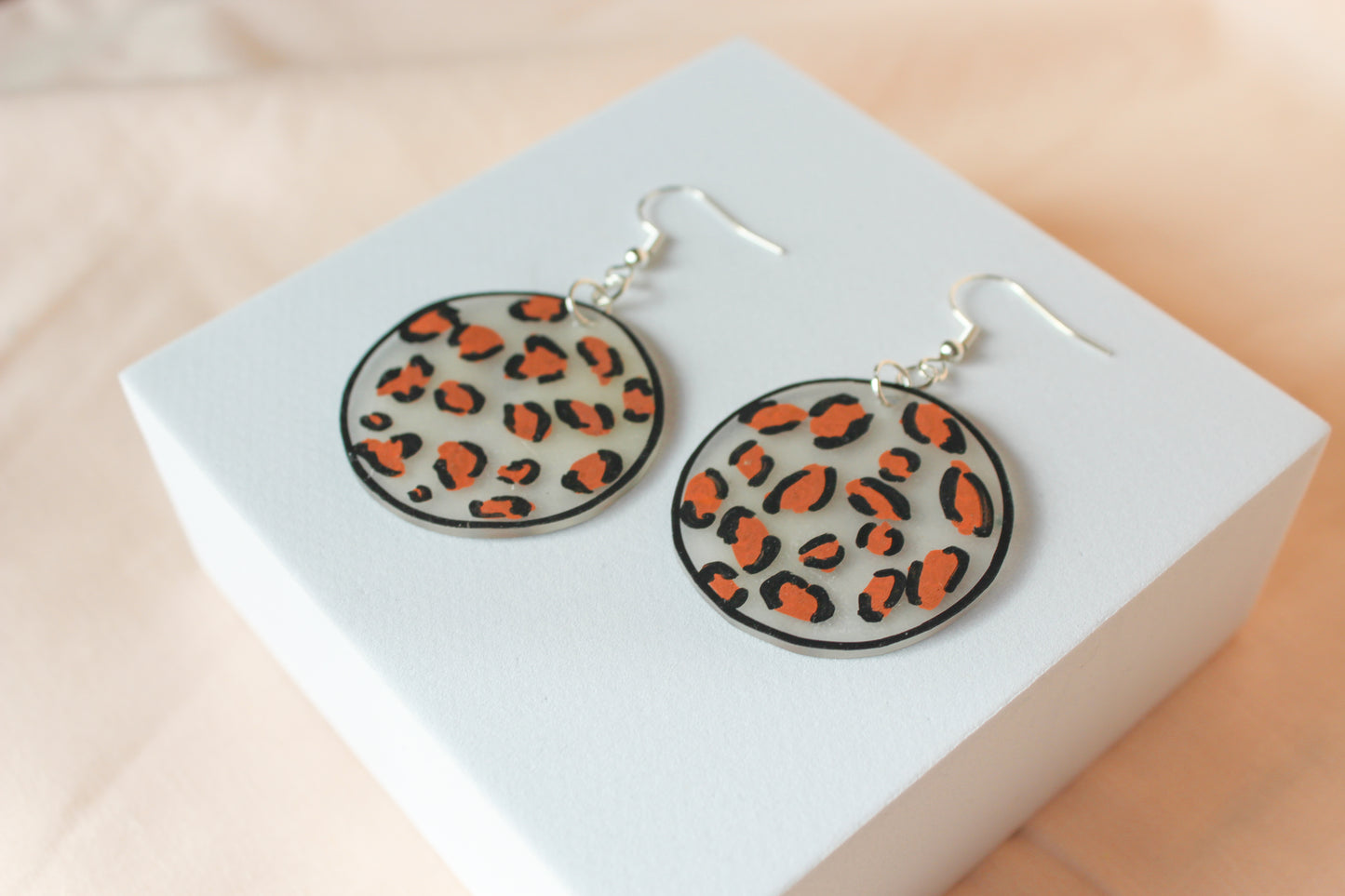 Hand Drawn Cheetah Print Shrink Plastic Brown Black Circle Earrings