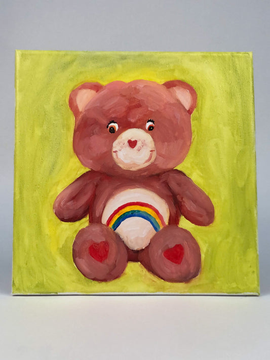 Pink Care Bear Original Oil Painting on Canvas