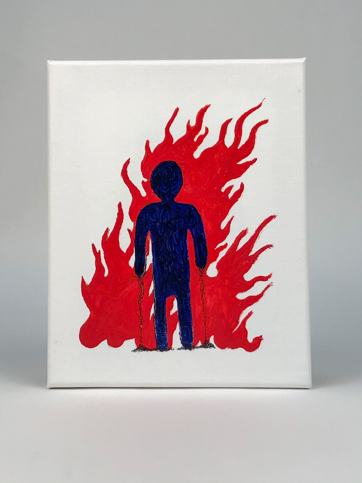 Original Oil Painting Person on Fire on Canvas
