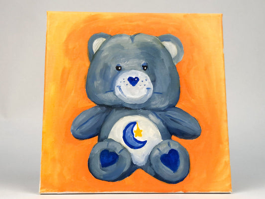 Original Oil Painting Blue Care Bear on Canvas