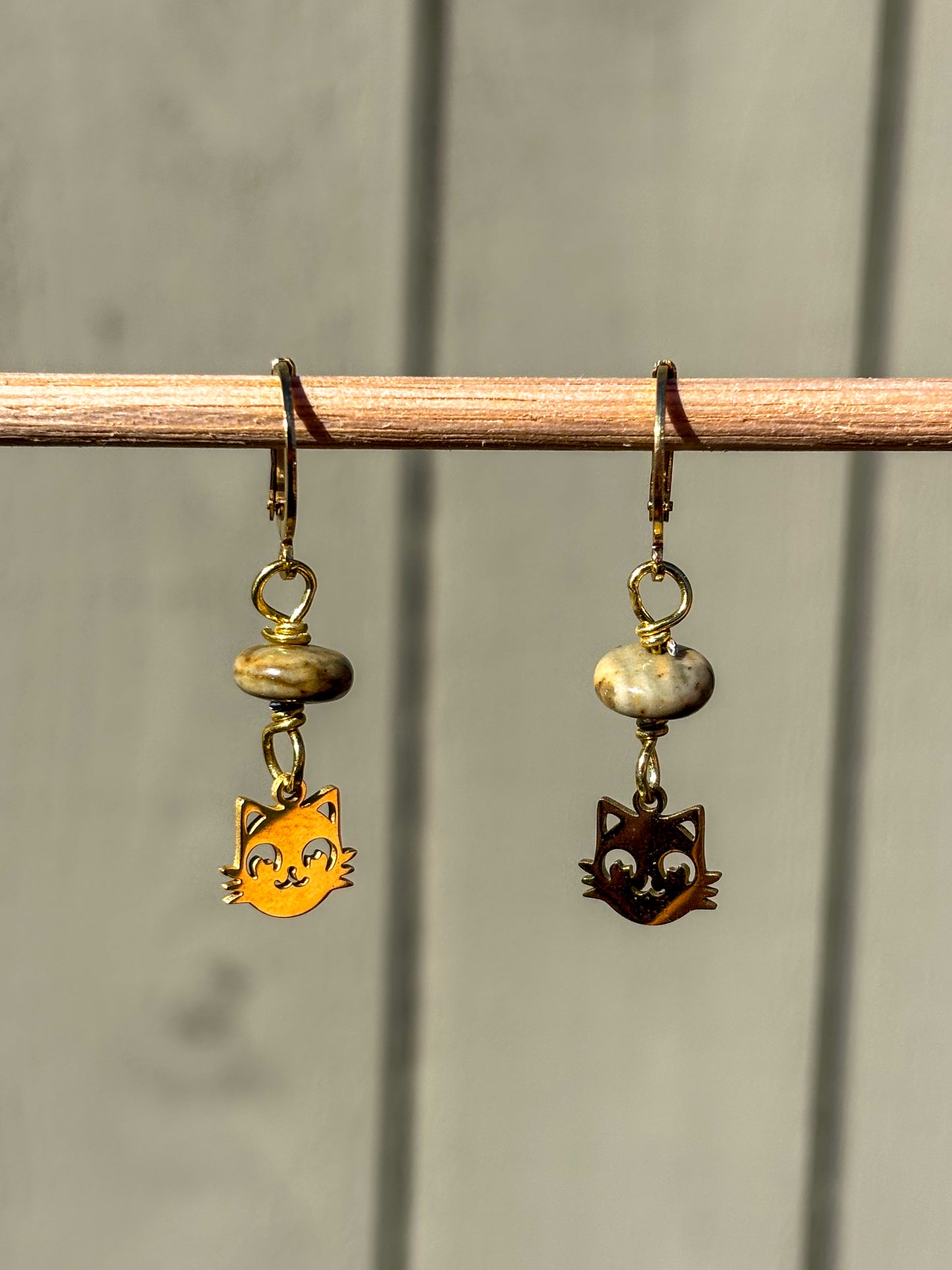 Picture Jasper Gold Cat Crystal Earrings