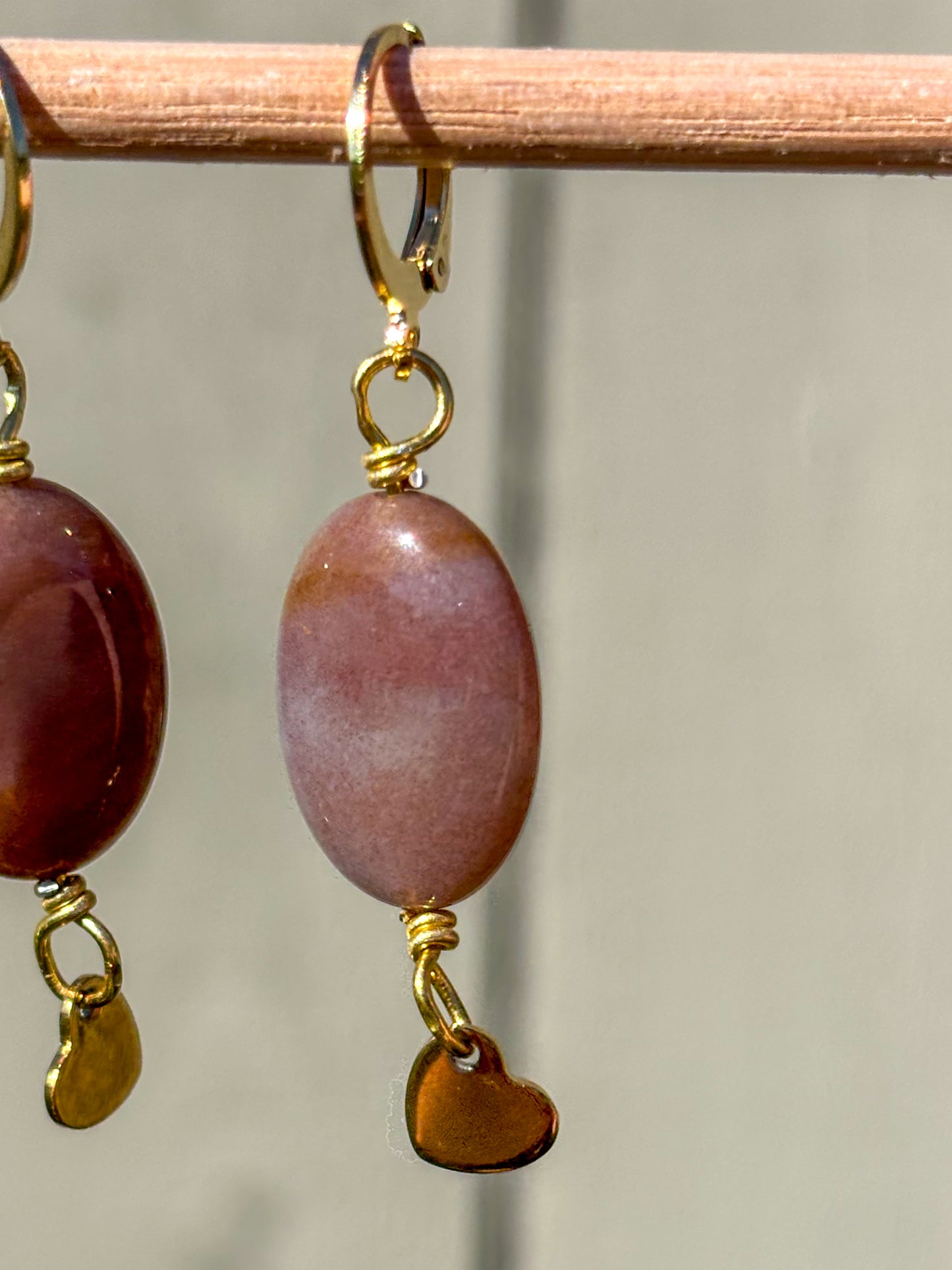 Pink Agate Heart Crystal Earrings