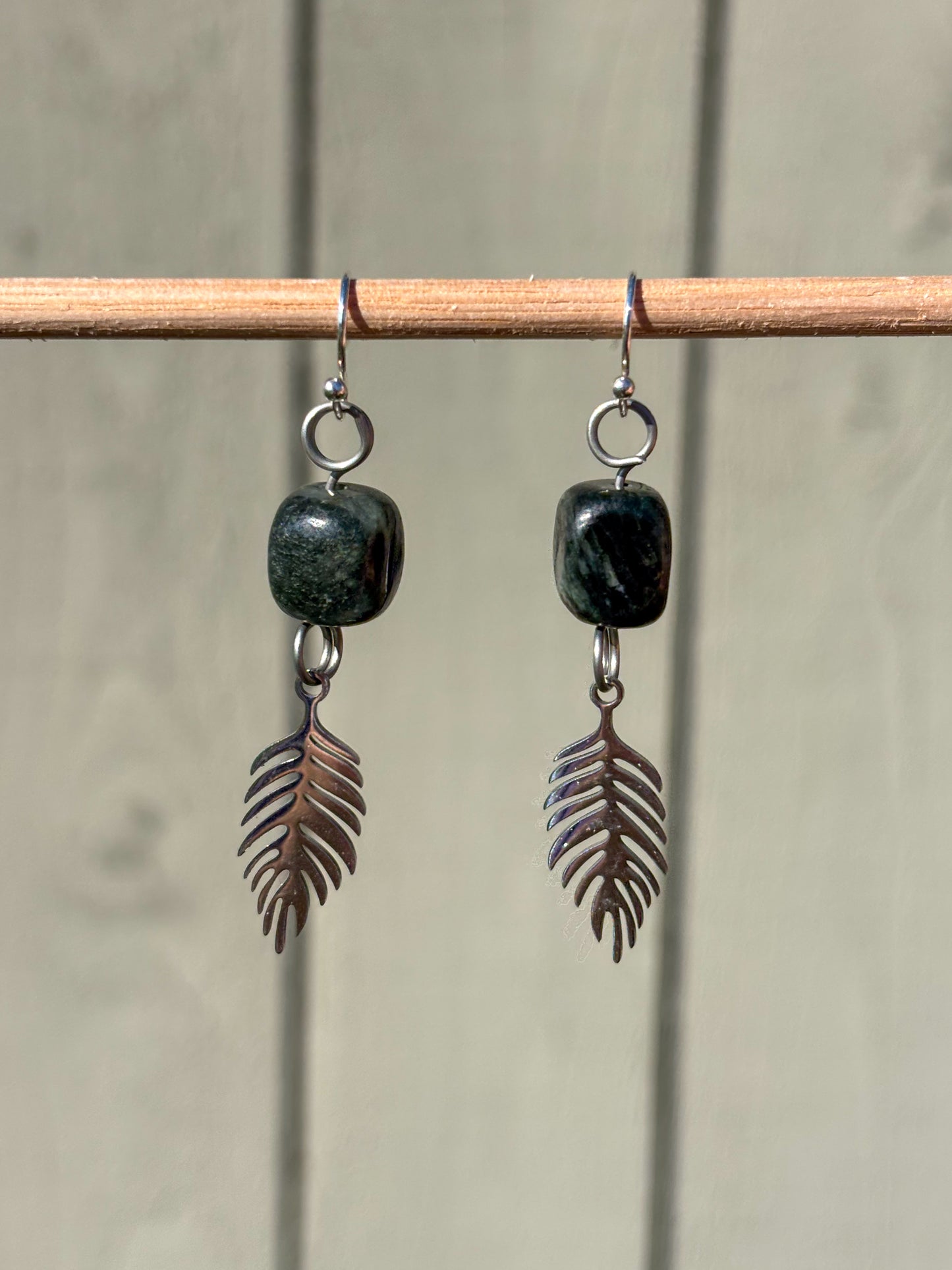Nephrite Jade Leaves Crystal Earrings