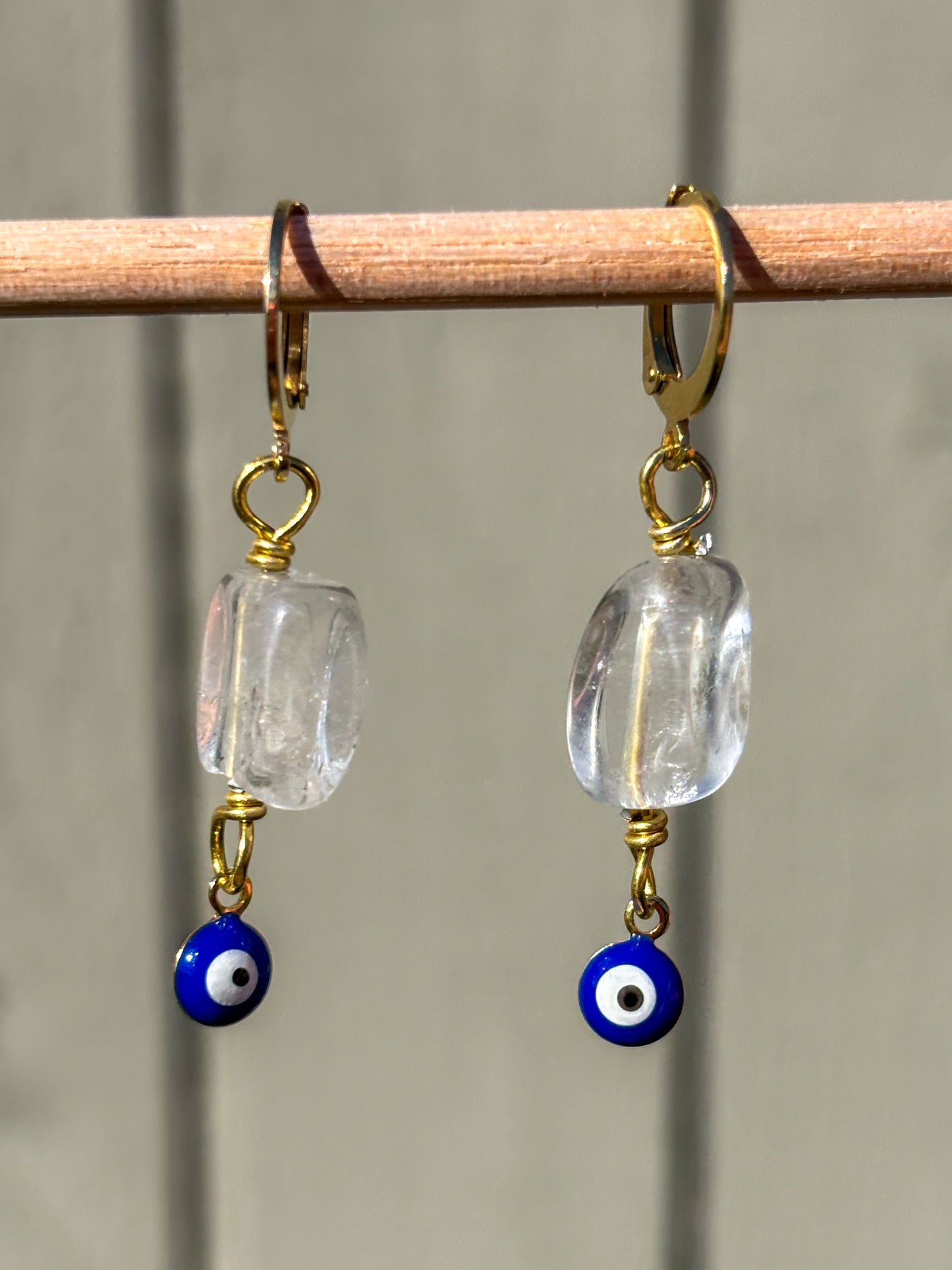 Clear Quartz Evil Eye Gold Crystal Earrings