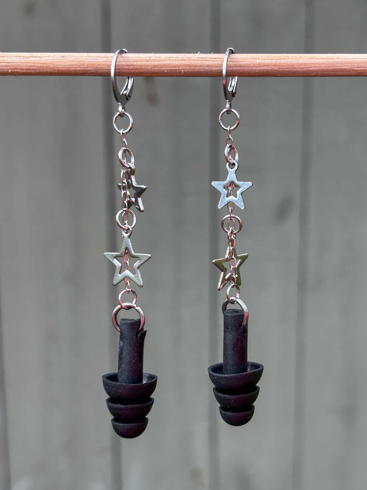 Silver Small Stars Earplug Earrings