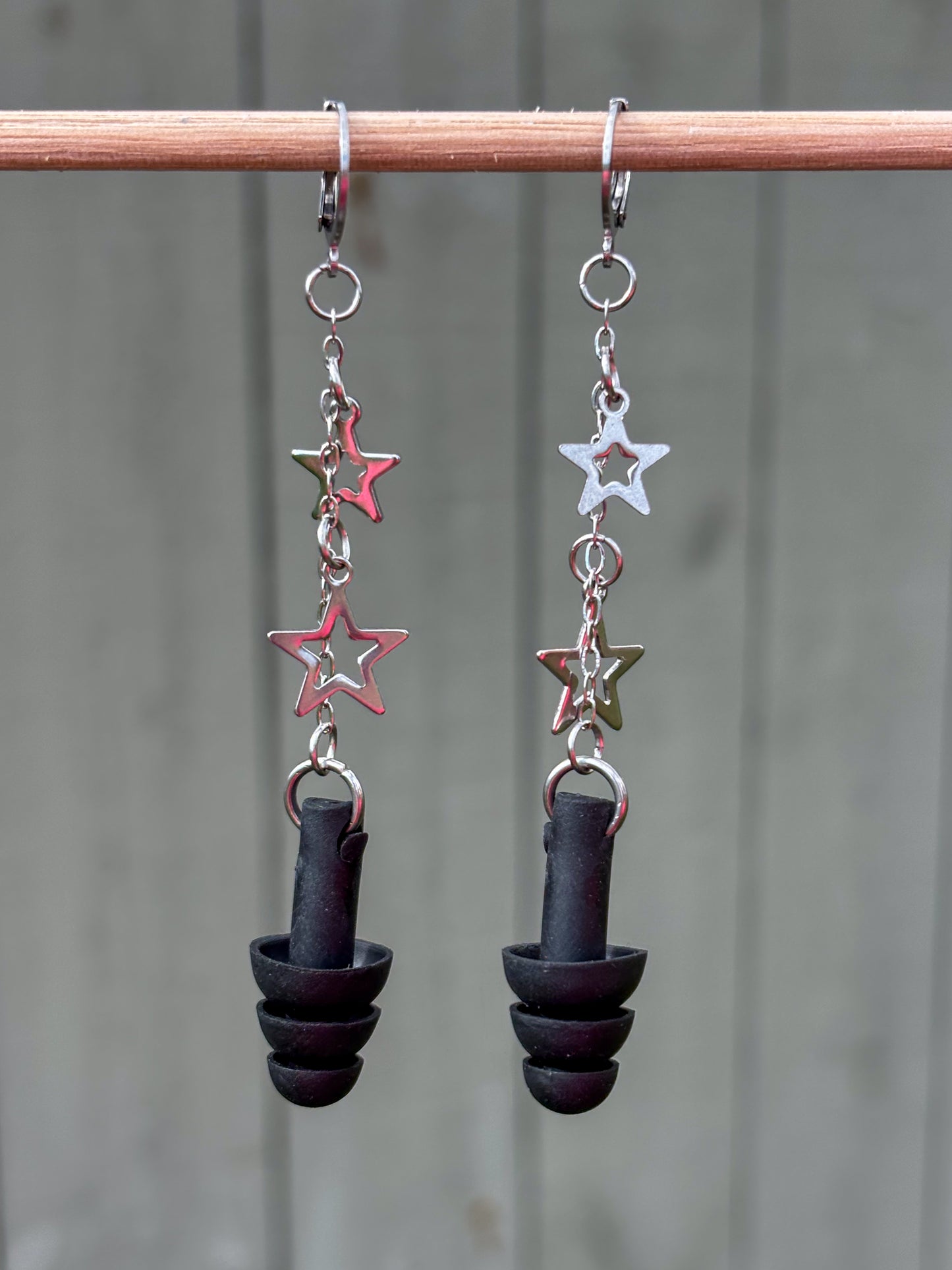 Silver Small Stars Earplug Earrings