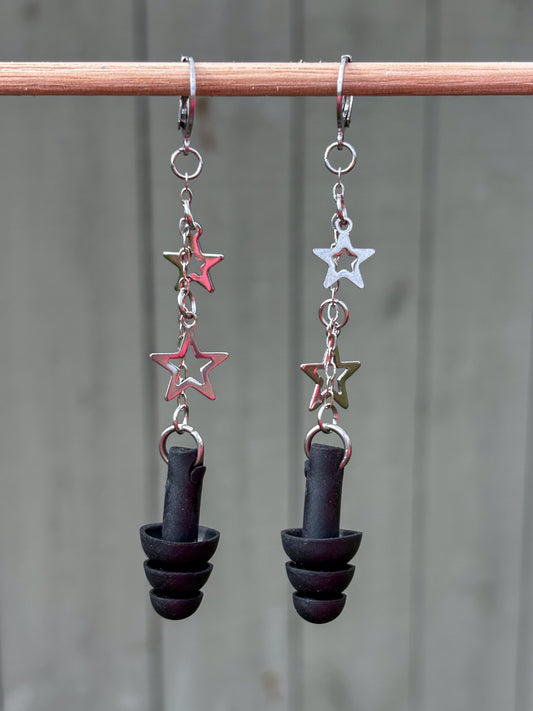 Silver Small Stars Earplug Earrings