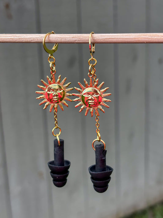 Gold Sun Earplug Earrings
