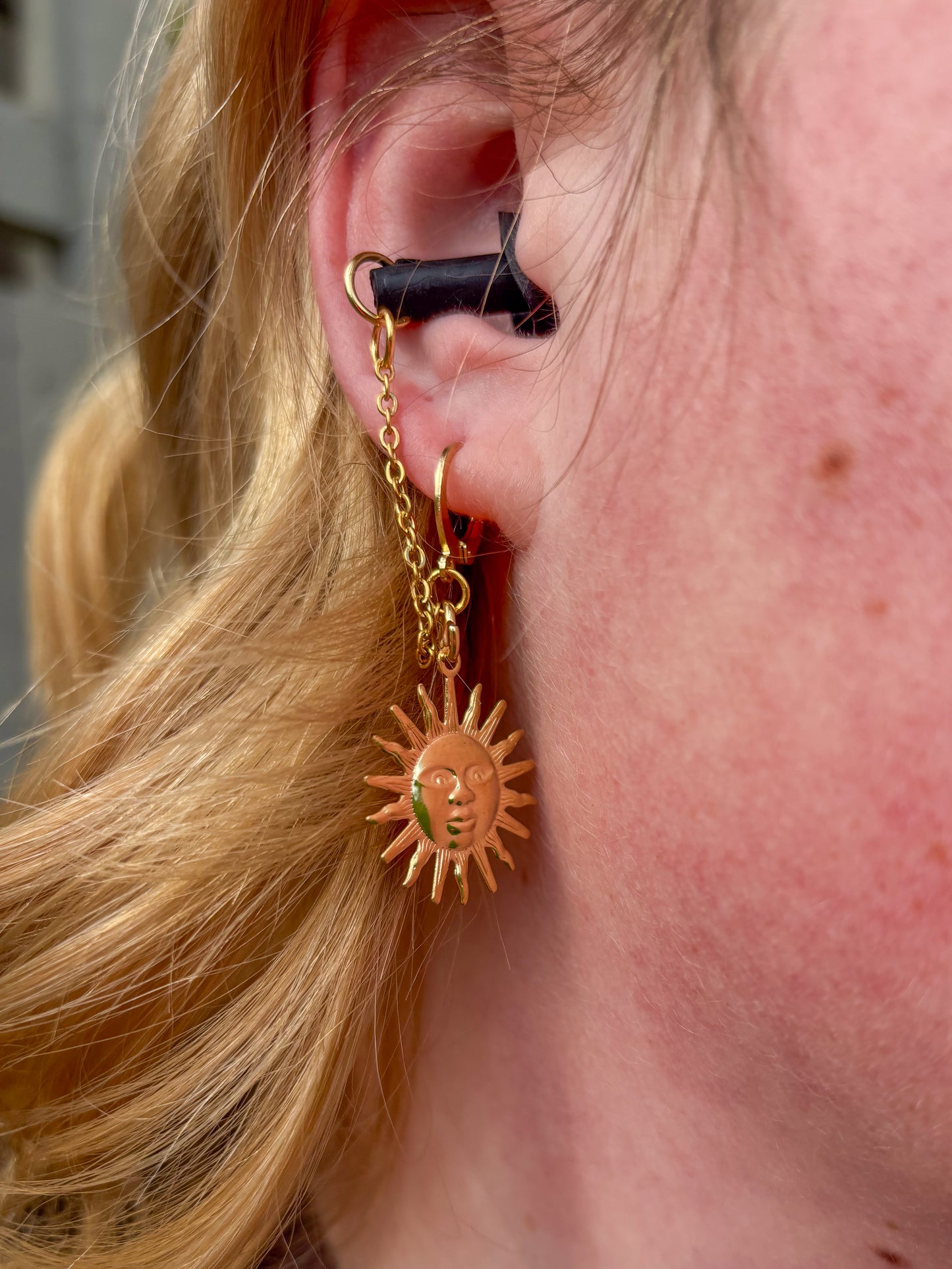 Gold Sun Earplug Earrings