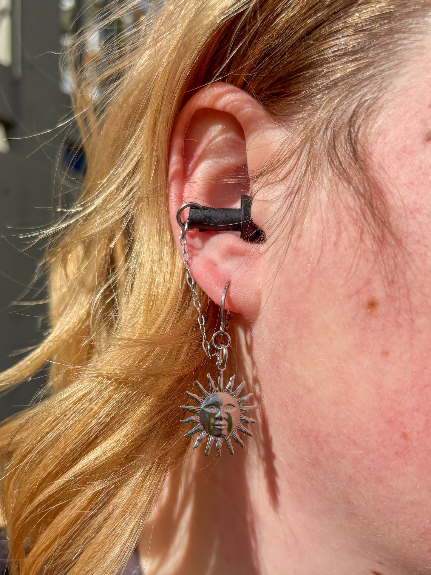 Silver Sun Earplug Earrings