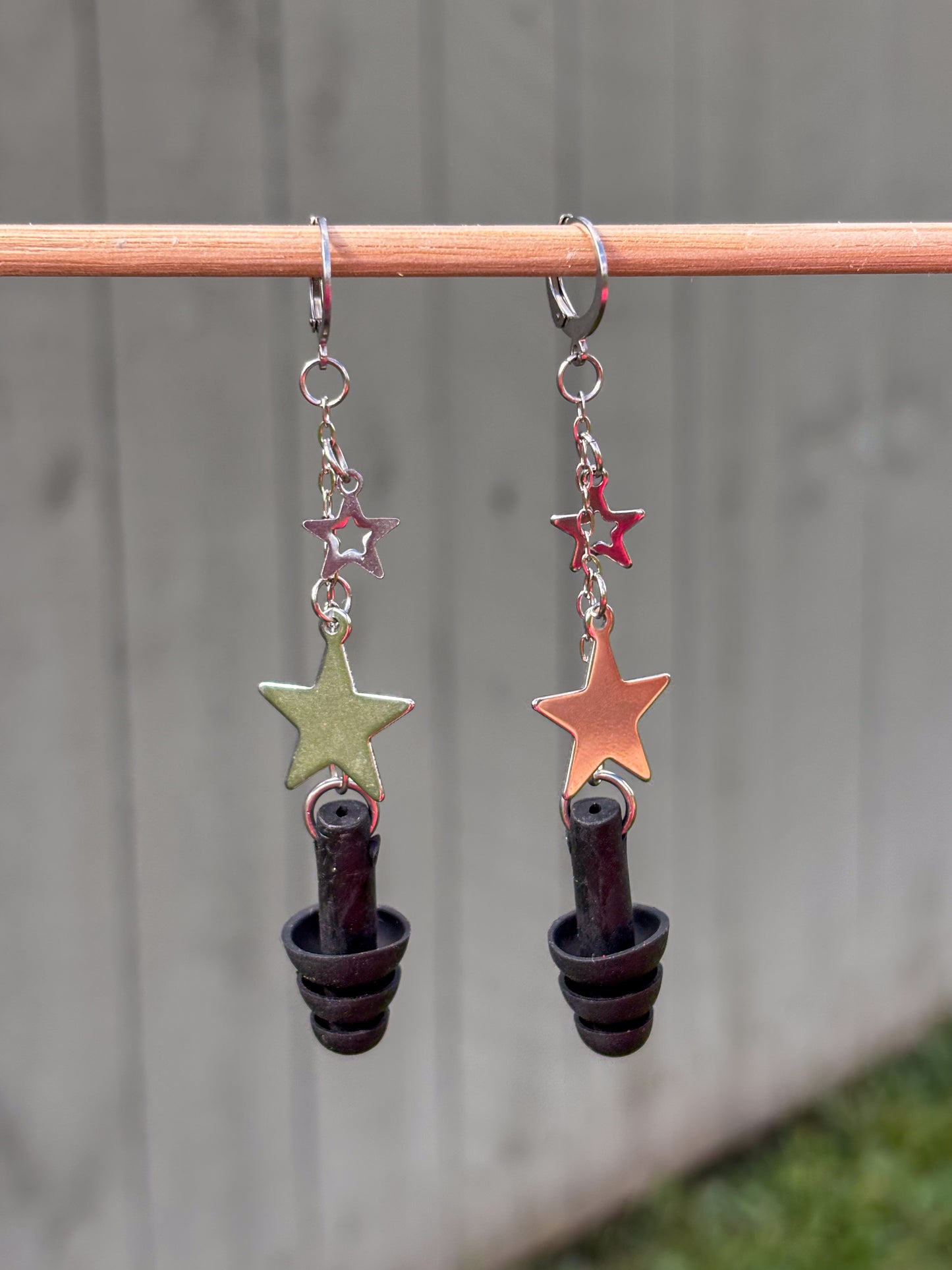 Silver Stars Earplug Earrings